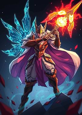 Fantasy Warrior with Fire and Ice