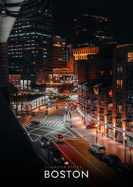Boston at Night: Urban Cityscape