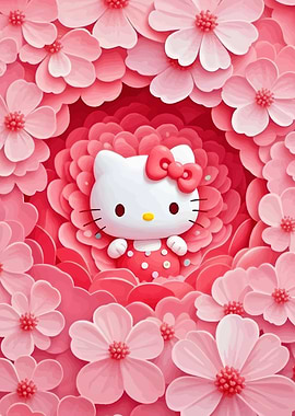 Hello Kitty in Pink Flowers