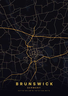 Brunswick Germany Black and Gold Map