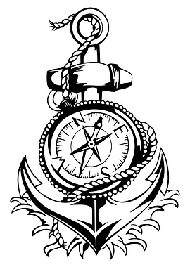 Anchor and Compass Black and White