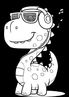 Cool Dinosaur with Headphones and Sunglasses