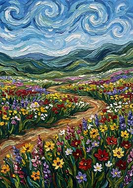 Impressionistic Wildflower Field Painting