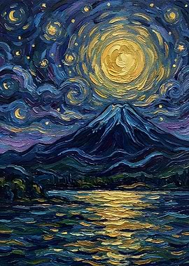 Mountain and Starry Night Painting