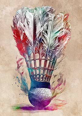 Watercolor Badminton Shuttlecock Art