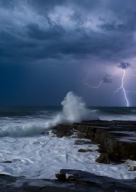 Ocean with Lightning Strike
