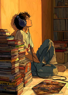 Boy listening to music with headphones