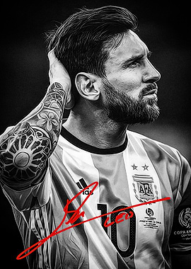 Lionel Messi Portrait with Signature