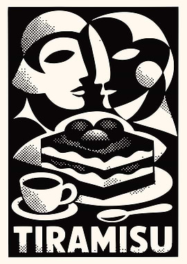 Tiramisu Dessert Art Deco Style Poster