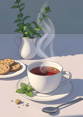 Tea, Cookies, and Mint Still Life