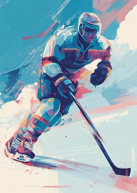 Hockey Player in Action Painting