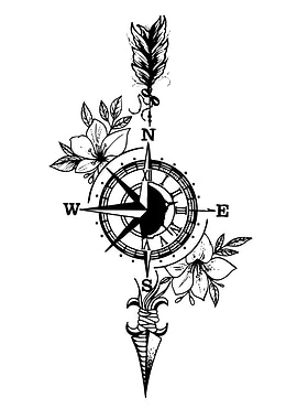 Compass, Arrow, Feather, and Floral Design