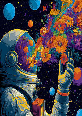Astronaut with Flowers in Space