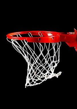 Basketball hoop with net on black