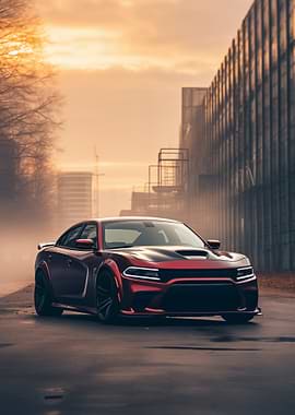 Red Dodge Charger in City