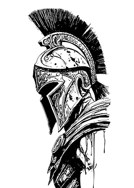 Spartan Helmet Black and White Illustration
