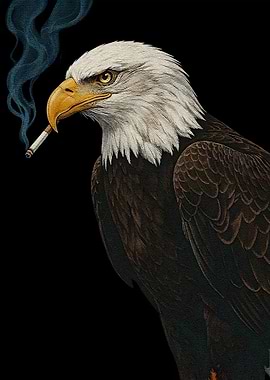 Smoking Eagle Portrait on Black Background