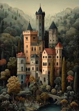 Fantasy Castle in Forest Landscape