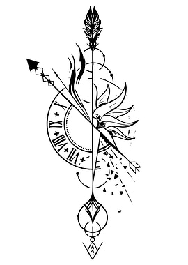 Arrow, Clock, and Sun Tattoo Design