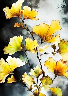 Ginkgo Leaves Watercolor Painting