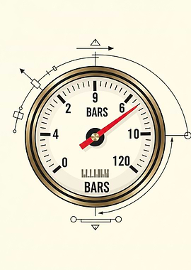 Pressure Gauge Illustration with Technical Symbols