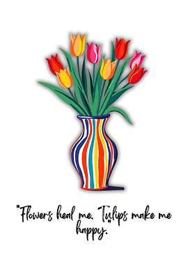 Colorful Tulips in Striped Vase