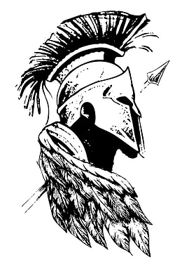 Spartan Helmet Black and White Illustration