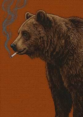 Smoking Bear Illustration on Orange Background