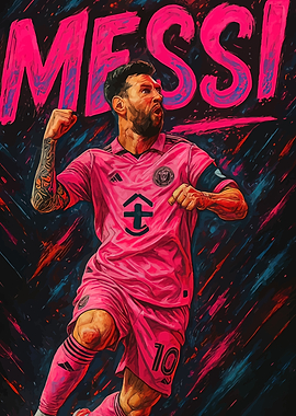 Lionel Messi Pink Jersey Celebration Art