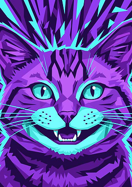 Abstract Purple and Teal Cat Portrait