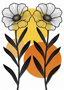 Floral Illustration with Geometric Background