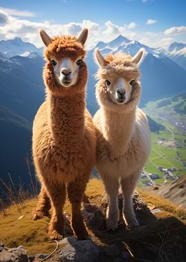 Two Alpacas in Mountain Landscape