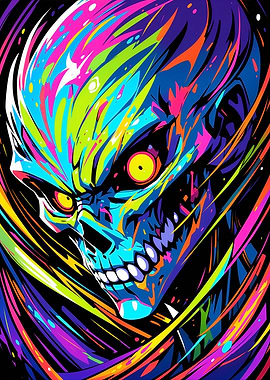 Colorful Skull Illustration with Vibrant Energy