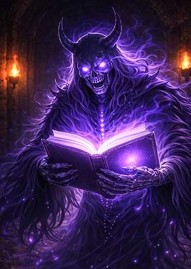 Horned Skeleton Reading Magic Book