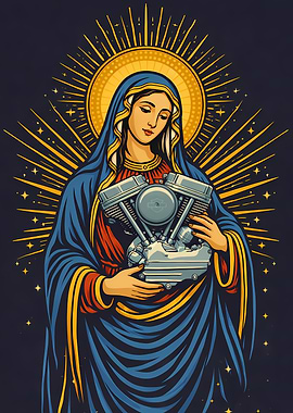 Motorcycle Pan Head Engine Madonna Art