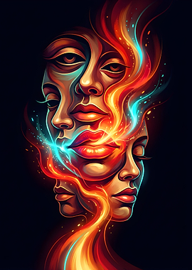 Abstract Faces with Fire and Light