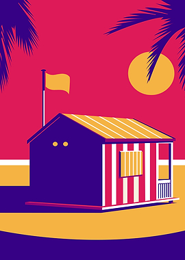 Beach Hut Illustration with Palm Trees