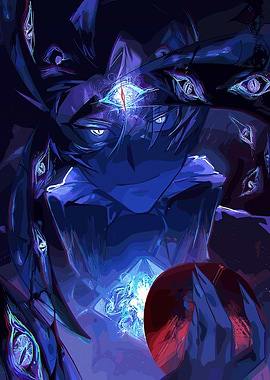 Mystical Figure with Eyes and Orb