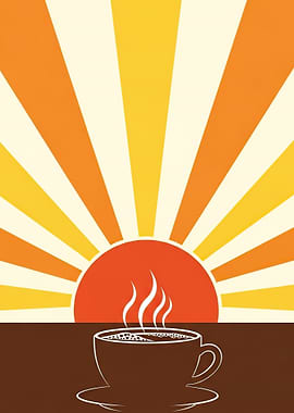 Coffee Cup Sunrise Retro Illustration