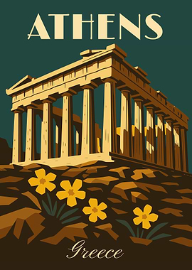 Athens Greece Retro Travel Poster