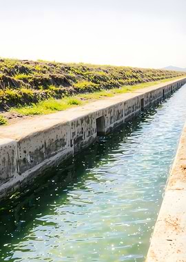 Concrete Canal with Water and Grass