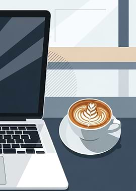 Laptop and Coffee Cup Illustration