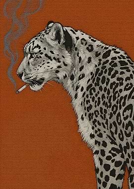 Smoking Leopard Illustration on Orange Background