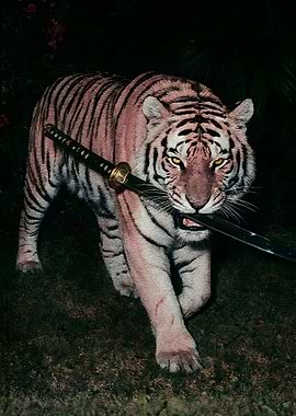 Tiger with Katana in Mouth