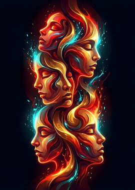 Abstract Faces with Fiery Hair