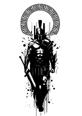 Spartan Warrior Black and White Art