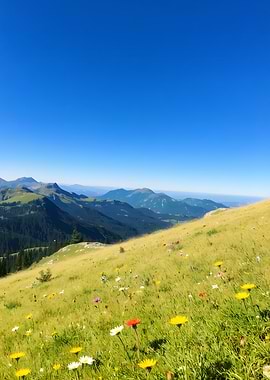 Mountain Meadow with Wildflowers and Blue Sky