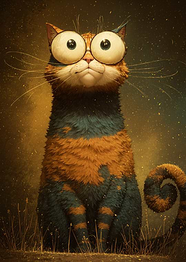 Whimsical Cat with Glasses Portrait