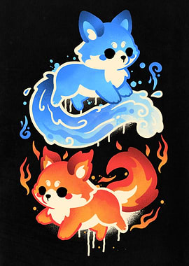 Elemental Foxes: Water and Fire
