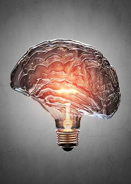 Brain-shaped lightbulb idea concept